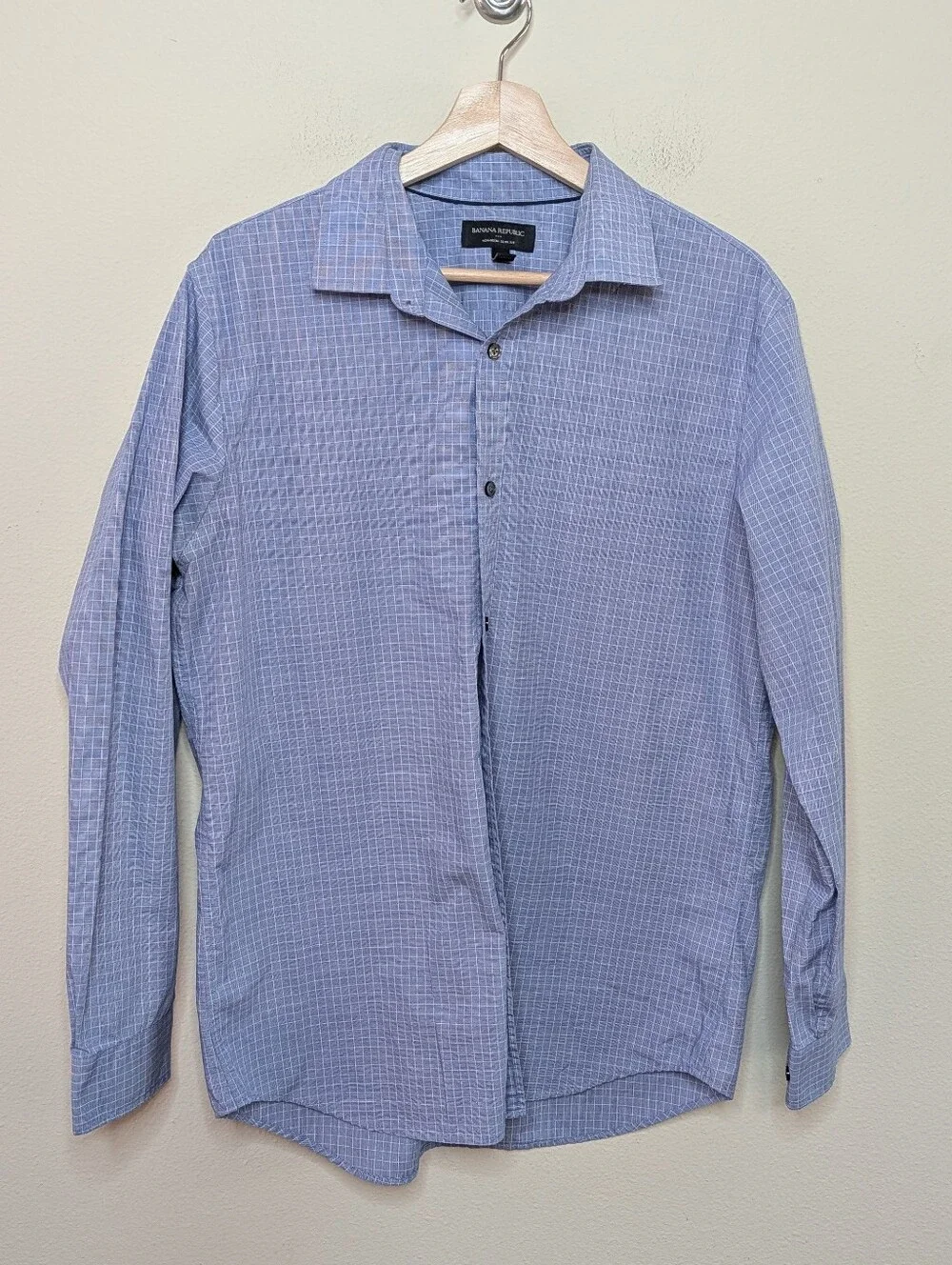 Banana Republic Non-Iron Slim Fit Blue Check Dress Shirt L